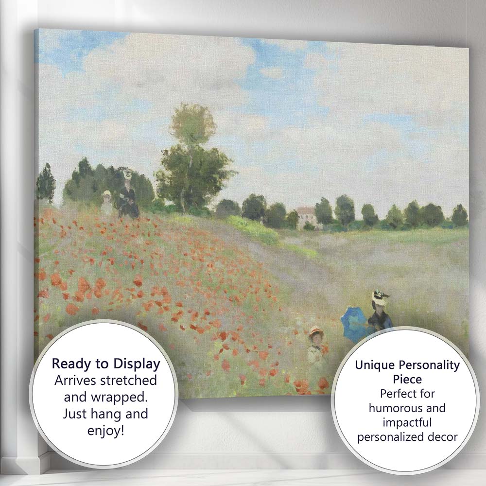 Impressionist Poppy Field Mother And Child Summer Landscape Canvas Wall Art Print Decor Picture Ready to Hang