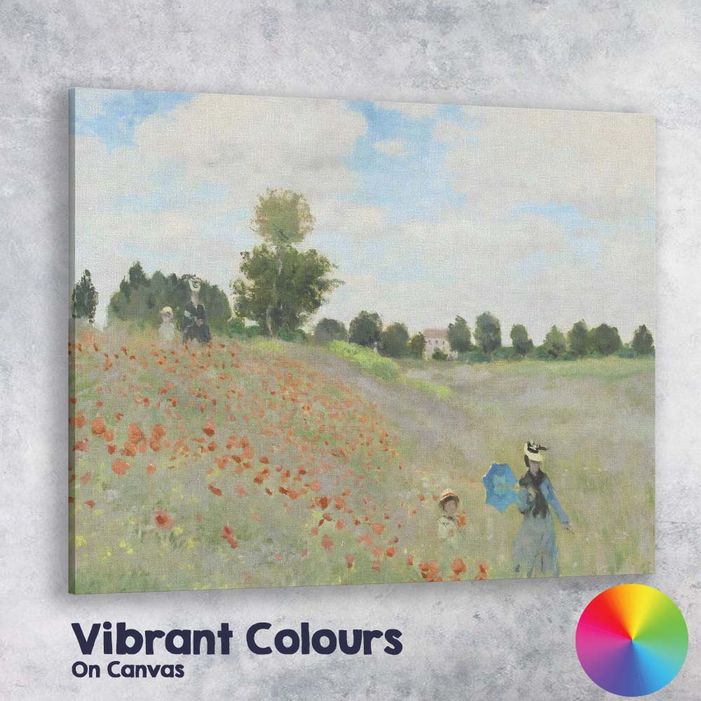 Impressionist Poppy Field Mother And Child Summer Landscape Canvas Wall Art Print Decor Picture Ready to Hang