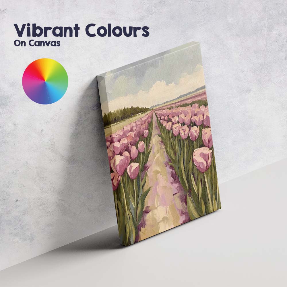 Abstract Impressionist Pink Tulip Field Spring Floral Landscape Canvas Wall Art Print Decor Picture Ready to Hang