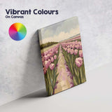 Abstract Impressionist Pink Tulip Field Spring Floral Landscape Canvas Wall Art Print Decor Picture Ready to Hang