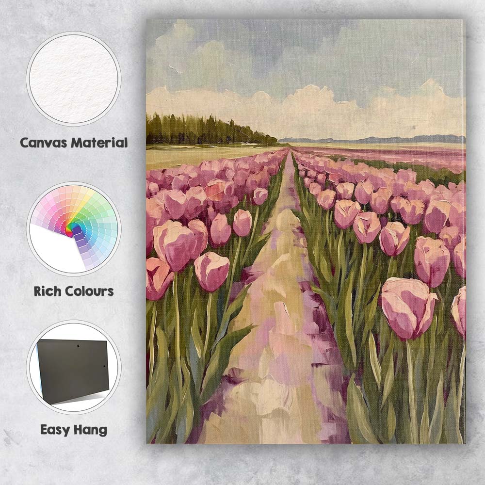 Abstract Impressionist Pink Tulip Field Spring Floral Landscape Canvas Wall Art Print Decor Picture Ready to Hang