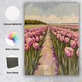Abstract Impressionist Pink Tulip Field Spring Floral Landscape Canvas Wall Art Print Decor Picture Ready to Hang