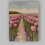 Abstract Impressionist Pink Tulip Field Spring Floral Landscape Canvas Wall Art Print Decor Picture Ready to Hang