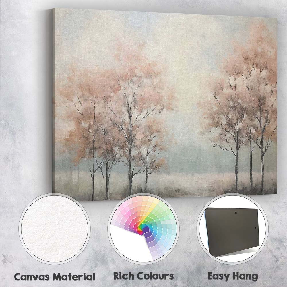 Soft Blush Blossom Woodland Mist Landscape Canvas Wall Art Print Decor Picture Ready to Hang