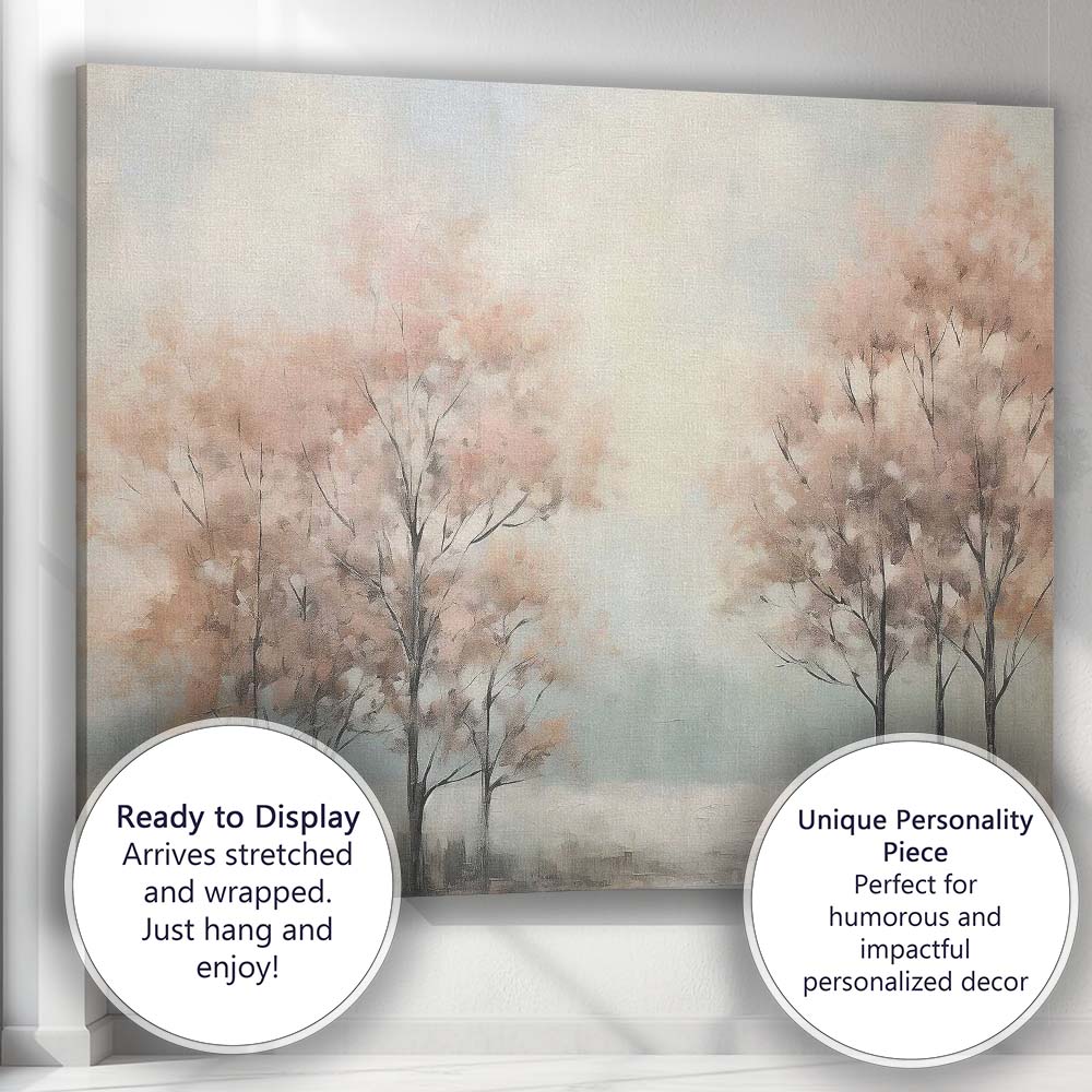 Soft Blush Blossom Woodland Mist Landscape Canvas Wall Art Print Decor Picture Ready to Hang