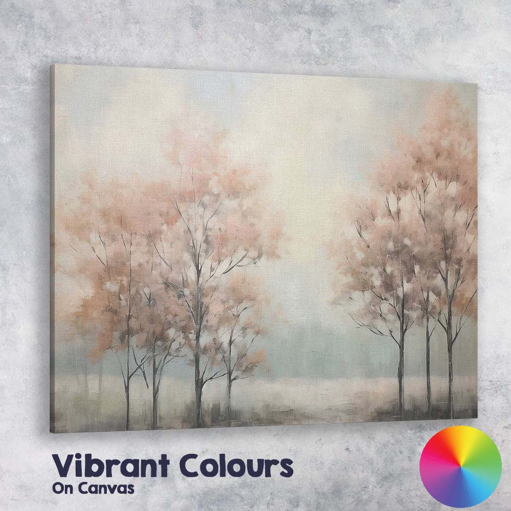 Soft Blush Blossom Woodland Mist Landscape Canvas Wall Art Print Decor Picture Ready to Hang