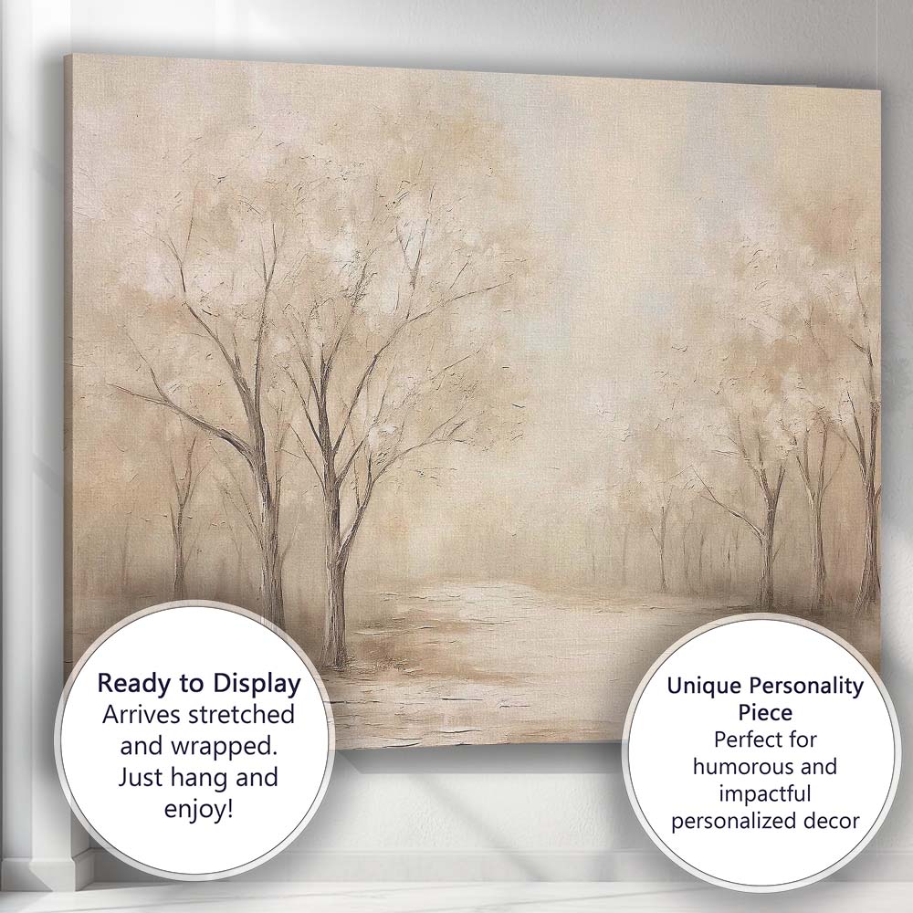 Warm Neutral Woodland Tree Avenue Landscape Canvas Wall Art Print Decor Picture Ready to Hang