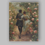 Romantic Couple Walking Through Blooming Rose Garden Impressionist Canvas Wall Art Print Decor Picture Ready to Hang
