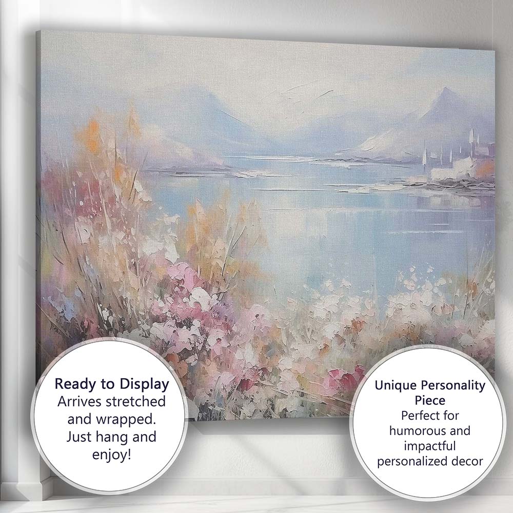Pastel Mountain Lake Wildflower Meadow Impressionist Landscape Canvas Wall Art Print Decor Picture Ready to Hang