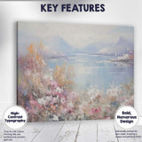Pastel Mountain Lake Wildflower Meadow Impressionist Landscape Canvas Wall Art Print Decor Picture Ready to Hang