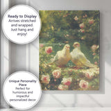 Romantic White Doves Rose Garden Floral Nature Canvas Wall Art Print Decor Picture Ready to Hang