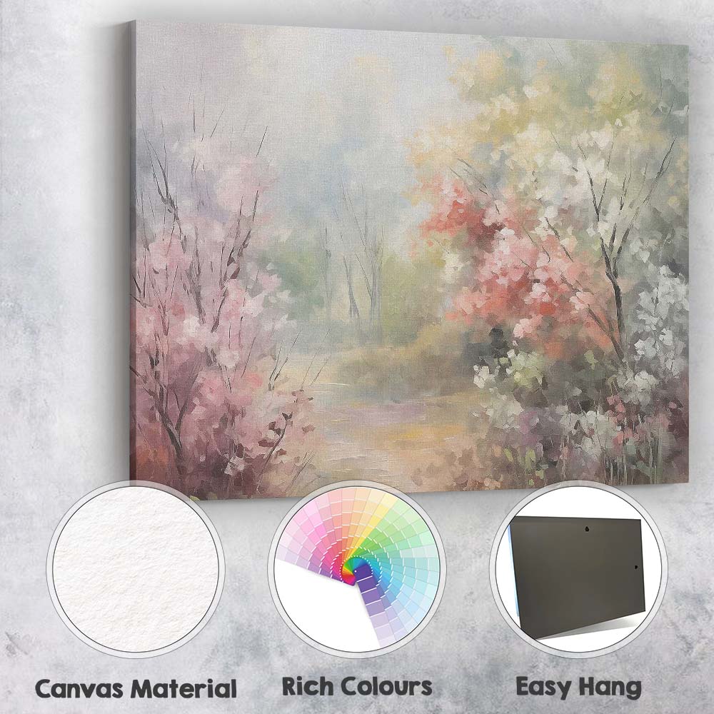 Impressionist Spring Blossom Garden Pink White Flowering Shrubs Canvas Wall Art Print Decor Picture Ready to Hang