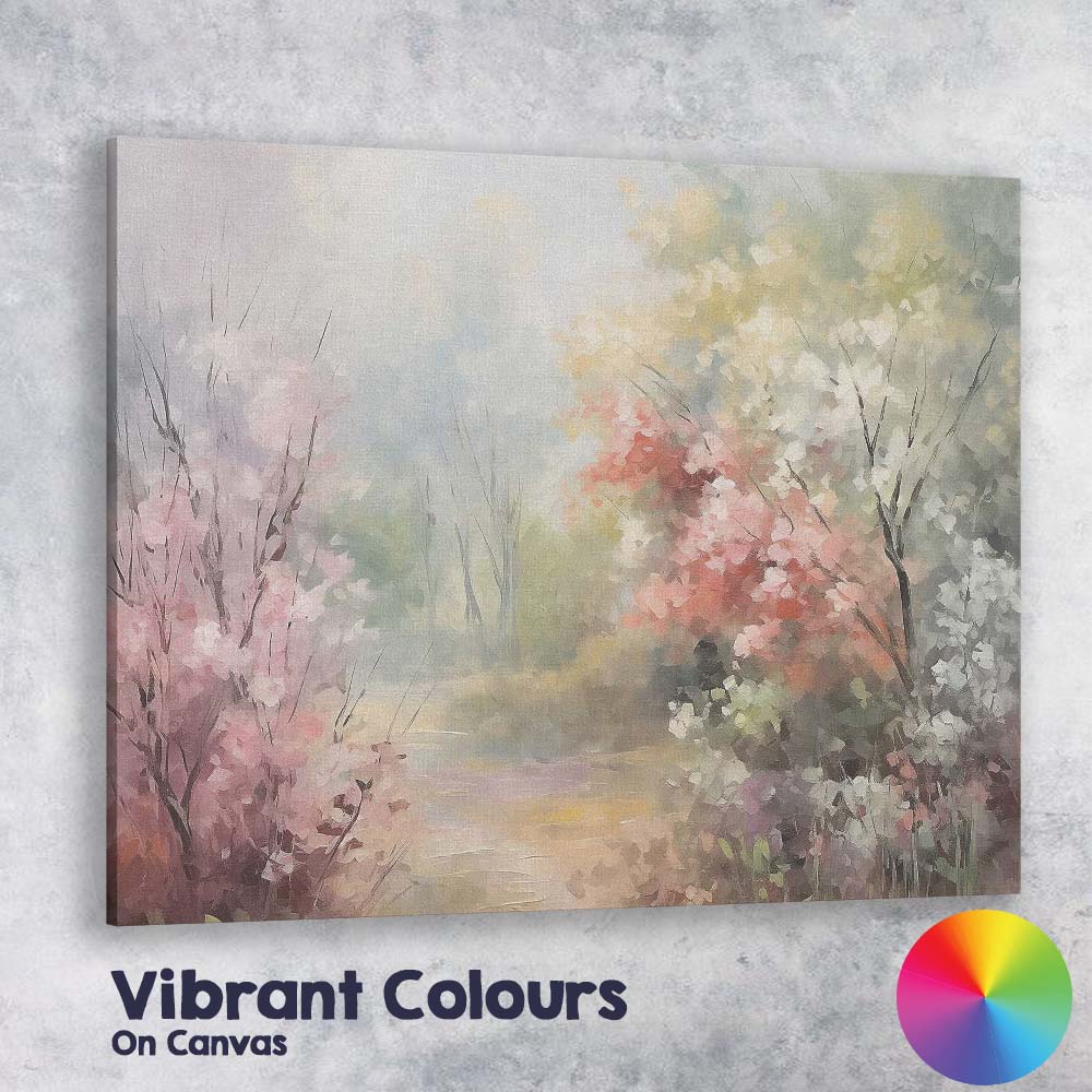 Impressionist Spring Blossom Garden Pink White Flowering Shrubs Canvas Wall Art Print Decor Picture Ready to Hang