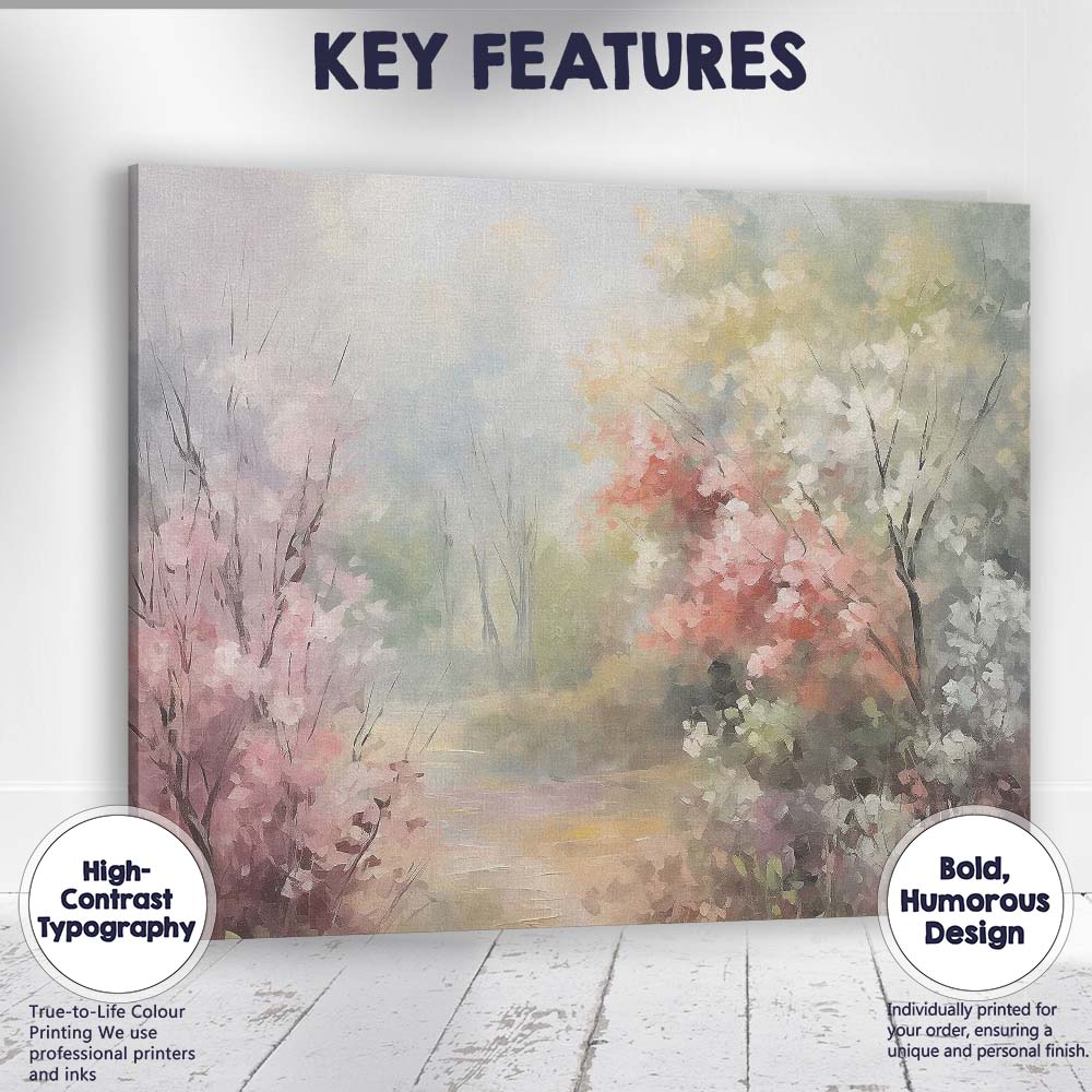 Impressionist Spring Blossom Garden Pink White Flowering Shrubs Canvas Wall Art Print Decor Picture Ready to Hang