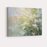 Impressionist White Blossom Bush Sunlit Garden Landscape Canvas Wall Art Print Decor Picture Ready to Hang