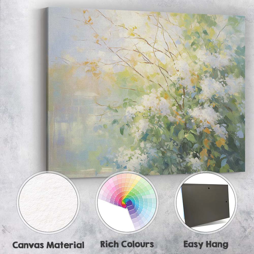 Impressionist White Blossom Bush Sunlit Garden Landscape Canvas Wall Art Print Decor Picture Ready to Hang