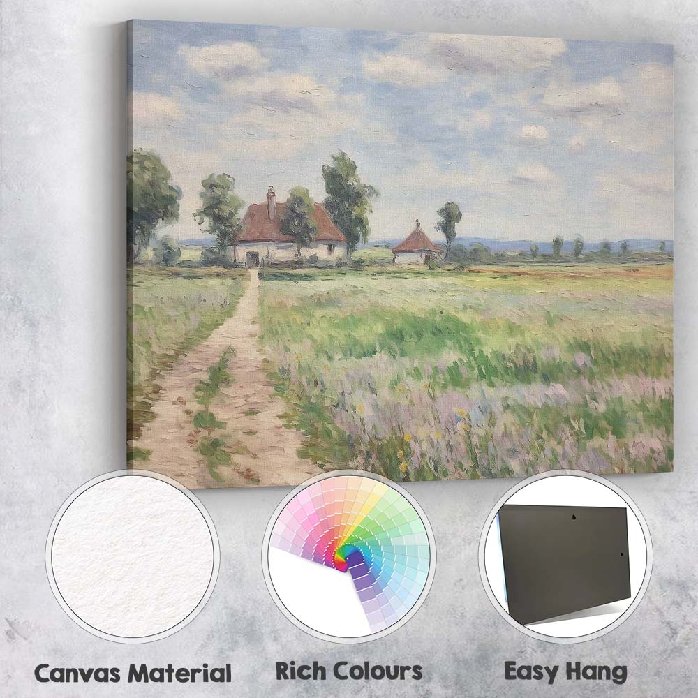 Rustic Farmhouse Meadow Country Path Impressionist Landscape Canvas Wall Art Print Decor Picture Ready to Hang
