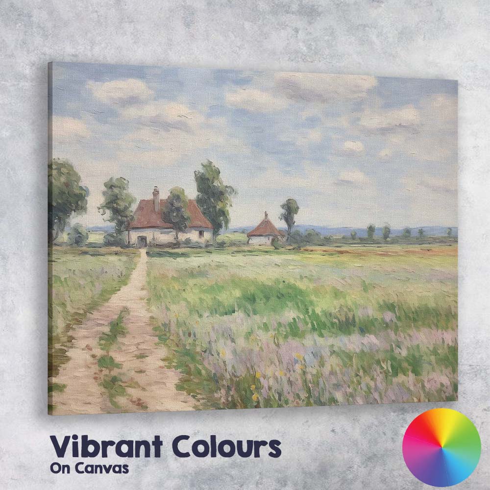 Rustic Farmhouse Meadow Country Path Impressionist Landscape Canvas Wall Art Print Decor Picture Ready to Hang