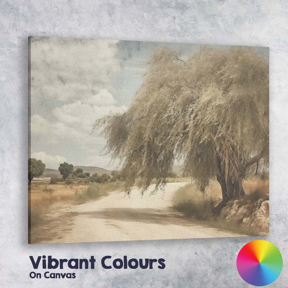 Rustic Desert Road Ancient Willow Tree Landscape Canvas Wall Art Print Decor Picture Ready to Hang