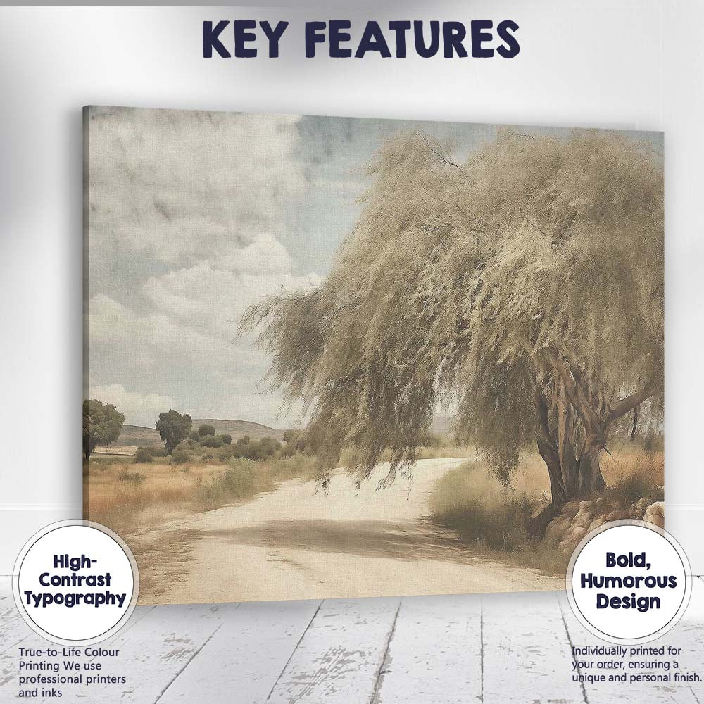 Rustic Desert Road Ancient Willow Tree Landscape Canvas Wall Art Print Decor Picture Ready to Hang