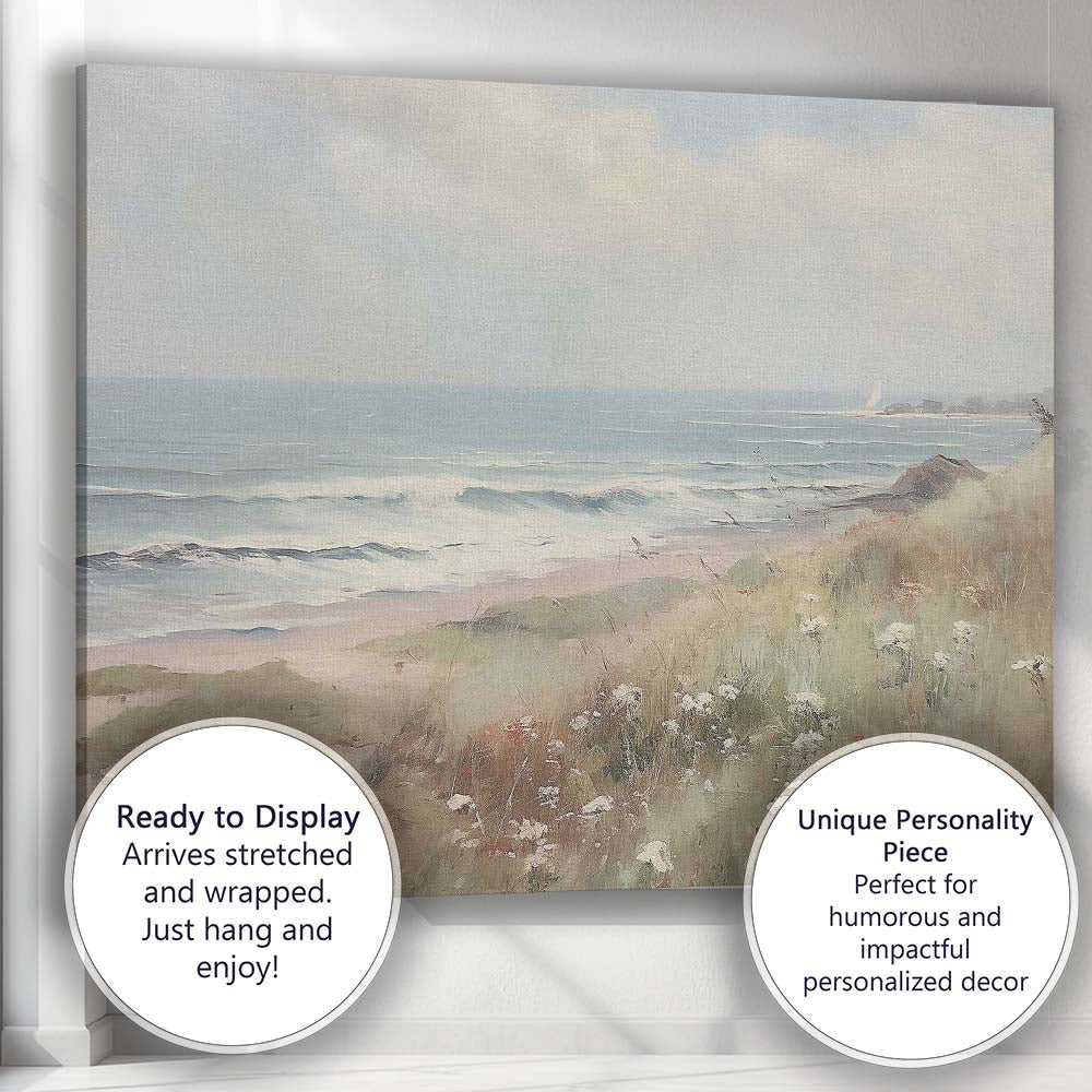 Serene Coastal Dunes Ocean Waves Impressionist Seascape Canvas Wall Art Print Decor Picture Ready to Hang