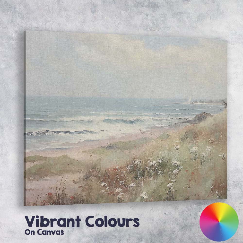 Serene Coastal Dunes Ocean Waves Impressionist Seascape Canvas Wall Art Print Decor Picture Ready to Hang