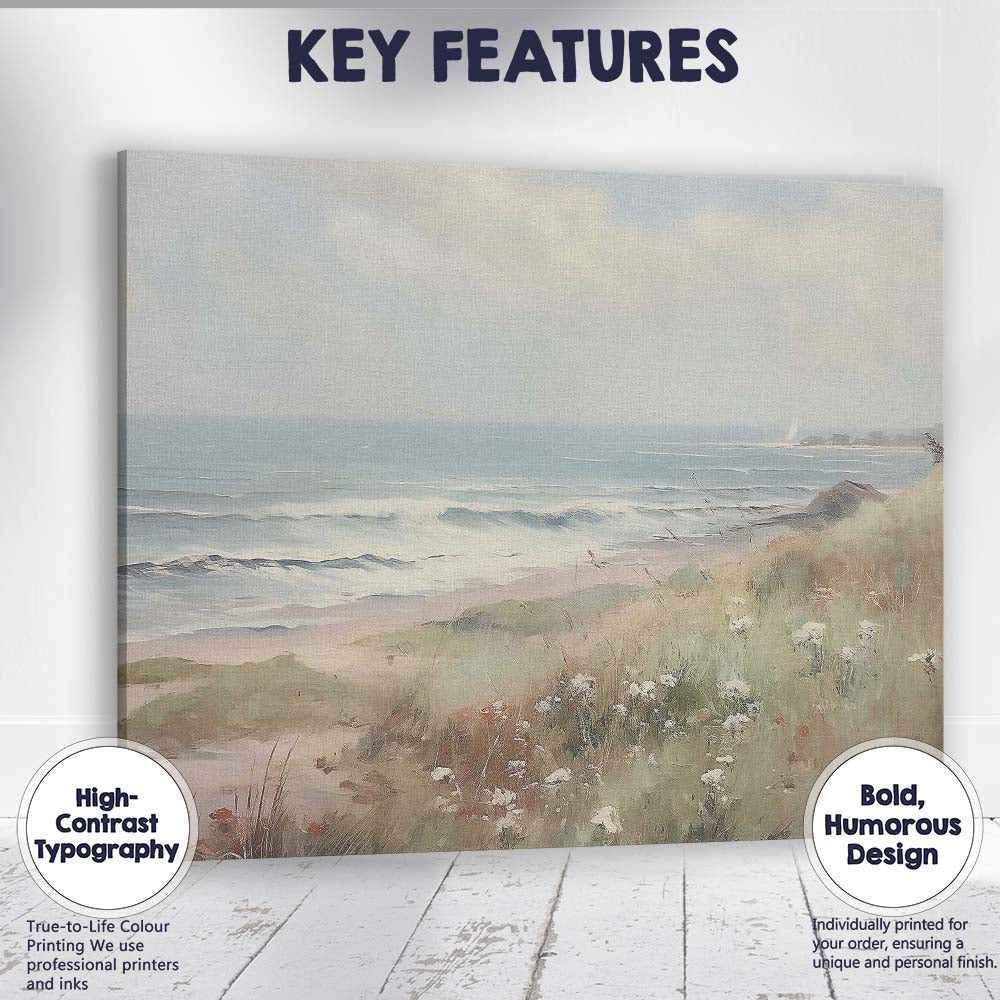 Serene Coastal Dunes Ocean Waves Impressionist Seascape Canvas Wall Art Print Decor Picture Ready to Hang