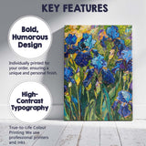 Vibrant Blue Iris Flowers Textured Palette Knife Floral Canvas Wall Art Print Decor Picture Ready to Hang