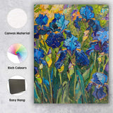 Vibrant Blue Iris Flowers Textured Palette Knife Floral Canvas Wall Art Print Decor Picture Ready to Hang