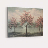 Serene Pink Blossom Trees Tranquil Lake Landscape Canvas Wall Art Print Decor Picture Ready to Hang