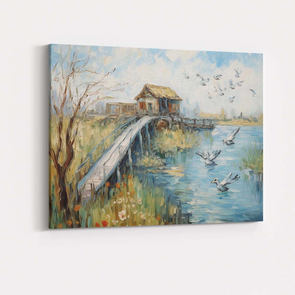 Coastal Wooden Jetty Rustic Fishing Hut Seaside Birds Canvas Wall Art Print Decor Picture Ready to Hang