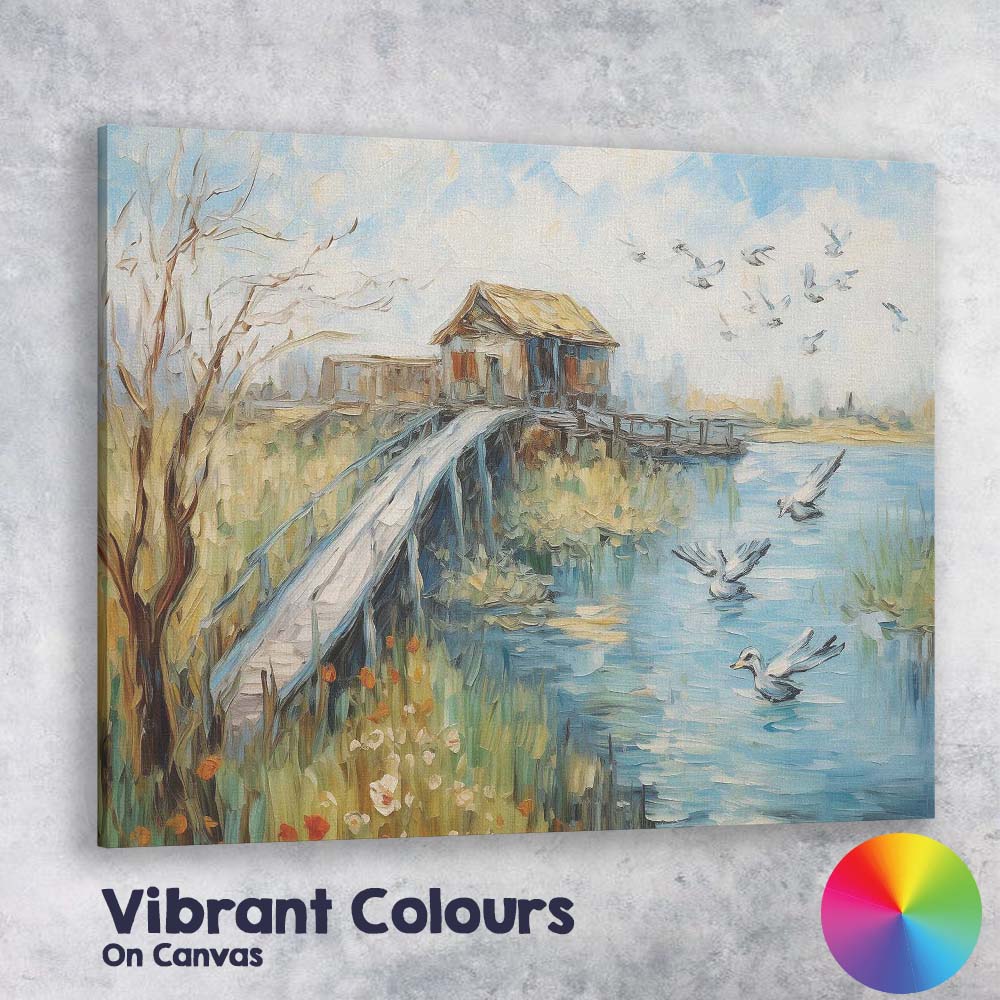 Coastal Wooden Jetty Rustic Fishing Hut Seaside Birds Canvas Wall Art Print Decor Picture Ready to Hang