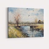 Countryside Wooden Bridge Peaceful River Spring Landscape Canvas Wall Art Print Decor Picture Ready to Hang
