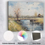 Countryside Wooden Bridge Peaceful River Spring Landscape Canvas Wall Art Print Decor Picture Ready to Hang