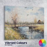Countryside Wooden Bridge Peaceful River Spring Landscape Canvas Wall Art Print Decor Picture Ready to Hang