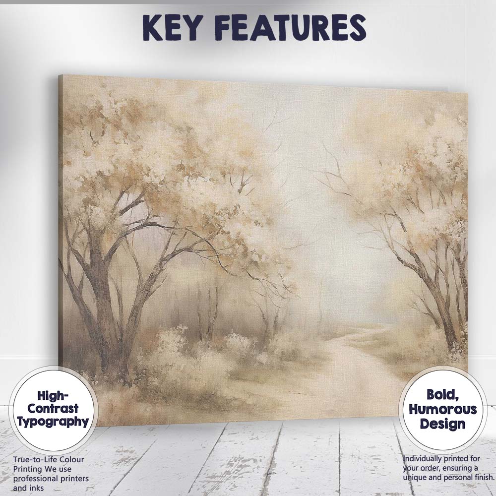 Ethereal Sunlit Woodland Trees Country Lane Canvas Wall Art Print Decor Picture Ready to Hang