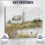 White Country Church Wildflower Meadow Rural Landscape Canvas Wall Art Print Decor Picture Ready to Hang
