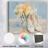 Elegant White Ballet Shoes Floral Bouquet Still Life Canvas Wall Art Print Decor Picture Ready to Hang