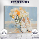 Elegant White Ballet Shoes Floral Bouquet Still Life Canvas Wall Art Print Decor Picture Ready to Hang