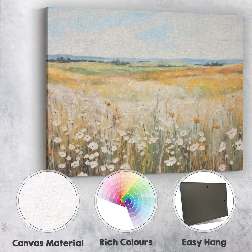 Pastel Wildflower Meadow Golden Summer Fields Landscape Canvas Wall Art Print Decor Picture Ready to Hang