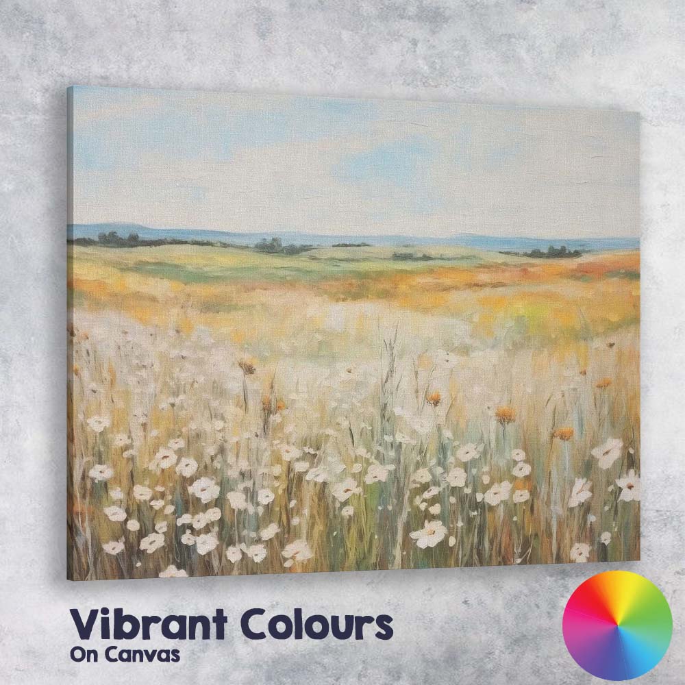 Pastel Wildflower Meadow Golden Summer Fields Landscape Canvas Wall Art Print Decor Picture Ready to Hang