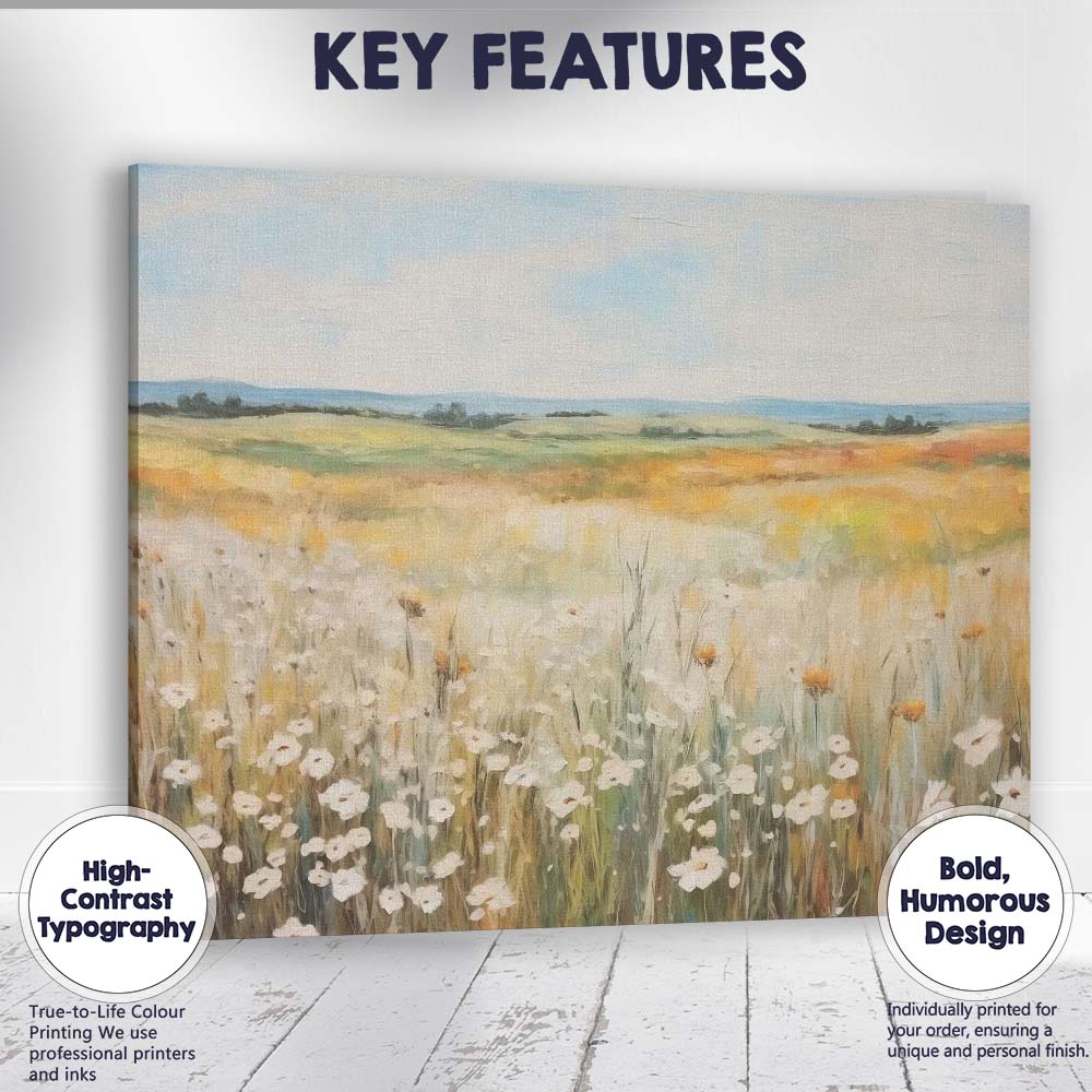 Pastel Wildflower Meadow Golden Summer Fields Landscape Canvas Wall Art Print Decor Picture Ready to Hang