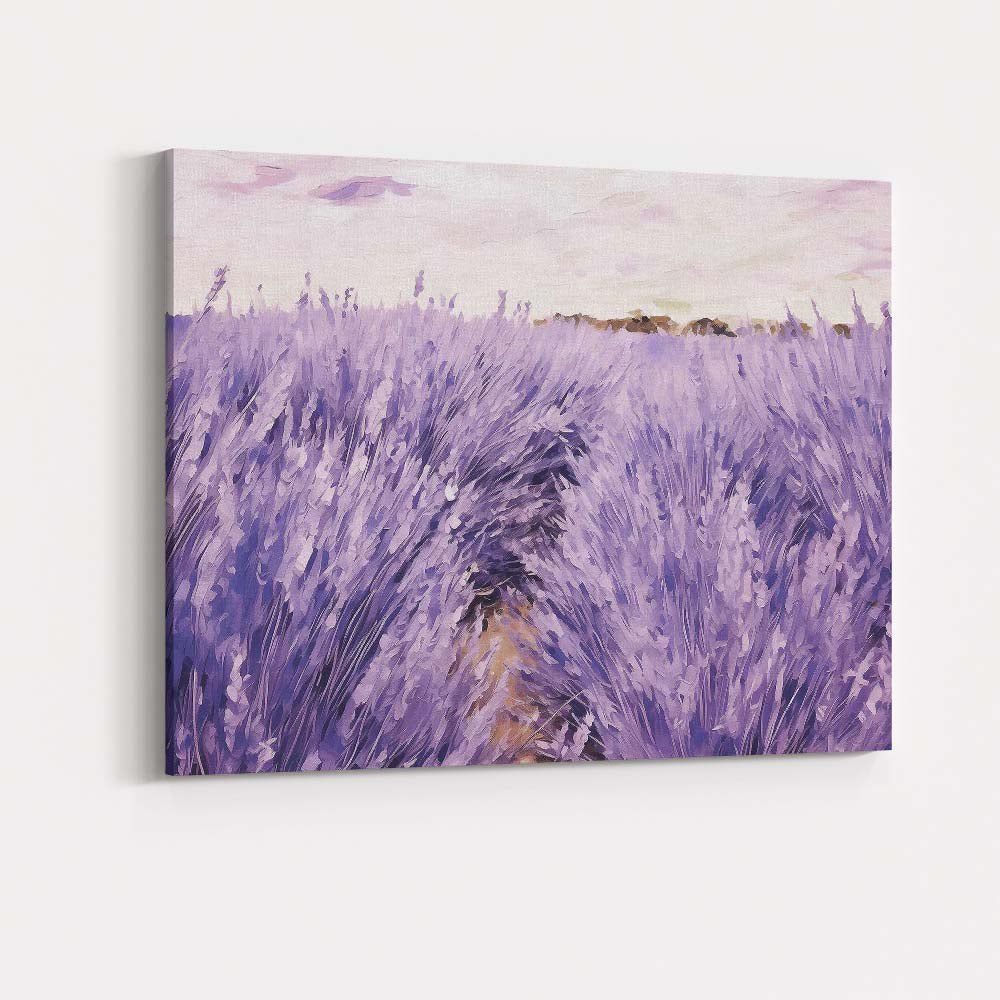 Impressionist Lavender Field Purple Floral Rows Landscape Canvas Wall Art Print Decor Picture Ready to Hang