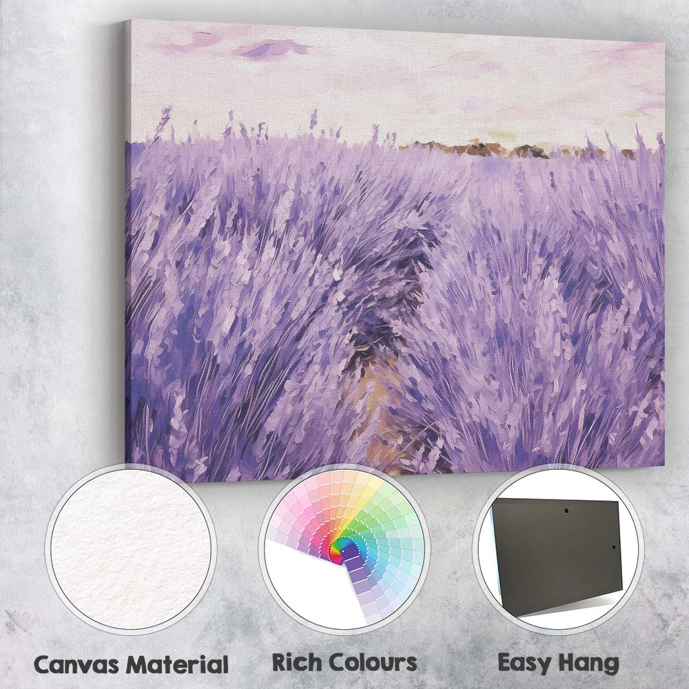 Impressionist Lavender Field Purple Floral Rows Landscape Canvas Wall Art Print Decor Picture Ready to Hang