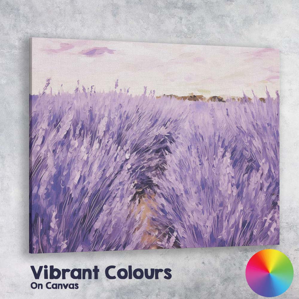 Impressionist Lavender Field Purple Floral Rows Landscape Canvas Wall Art Print Decor Picture Ready to Hang