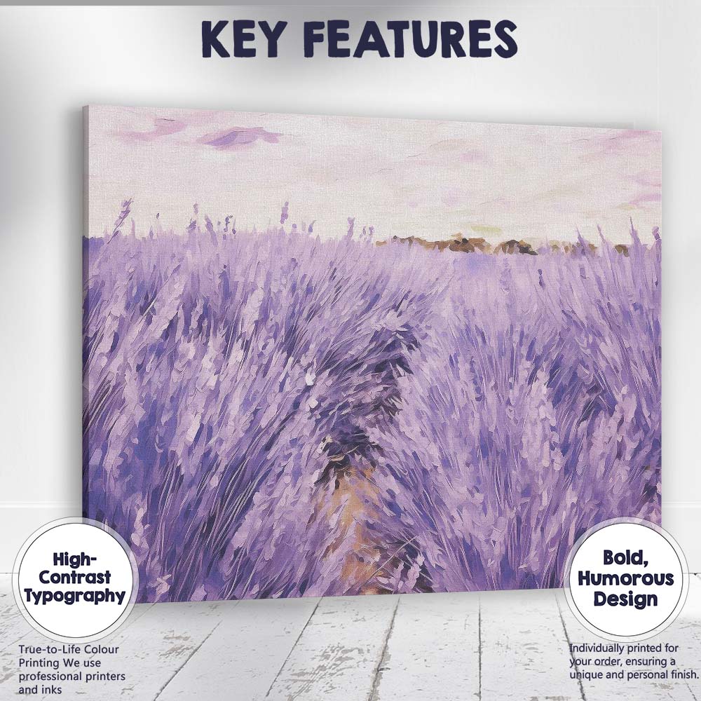 Impressionist Lavender Field Purple Floral Rows Landscape Canvas Wall Art Print Decor Picture Ready to Hang