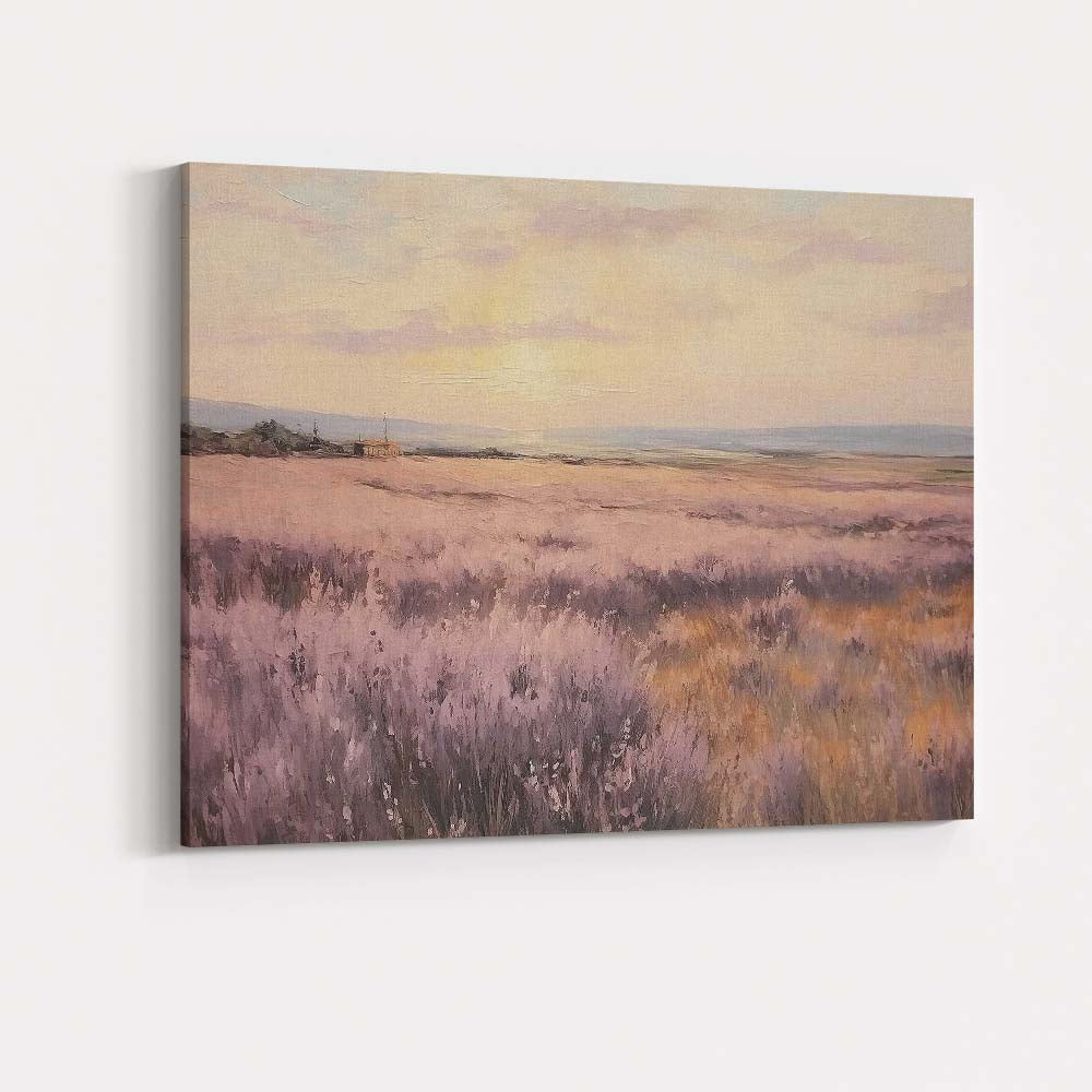 Serene Lavender Plains Golden Sunset Landscape Canvas Wall Art Print Decor Picture Ready to Hang