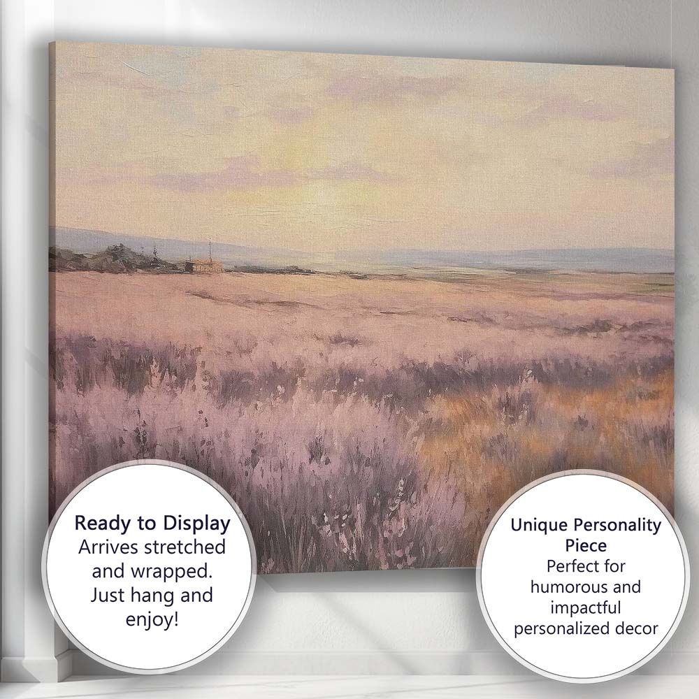 Serene Lavender Plains Golden Sunset Landscape Canvas Wall Art Print Decor Picture Ready to Hang