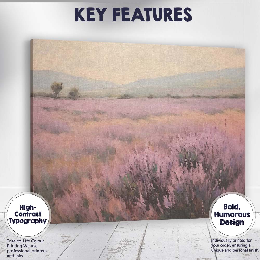 Abstract Pastel Lavender Meadow Misty Mountain Landscape Canvas Wall Art Print Decor Picture Ready to Hang