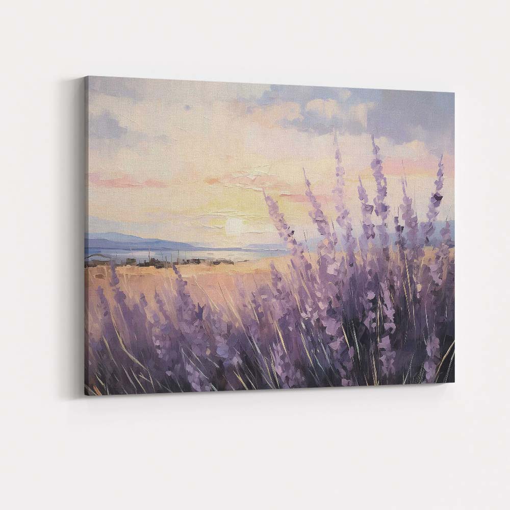 Impressionist Lavender Flowers Golden Sunrise Coastal Landscape Canvas Wall Art Print Decor Picture Ready to Hang